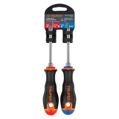 DÚO DE DESARMADORES 1/4" x 4" MANGO COMFORT GRIP, TRUPER 19622 *