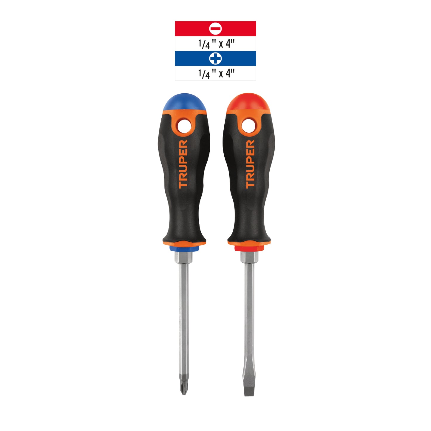 DÚO DE DESARMADORES 1/4" x 4" MANGO COMFORT GRIP, TRUPER 19622 *