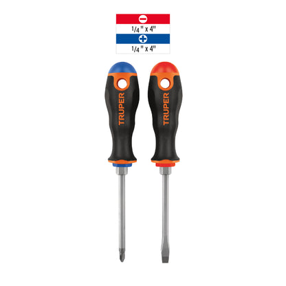 DÚO DE DESARMADORES 1/4" x 4" MANGO COMFORT GRIP, TRUPER 19622 *