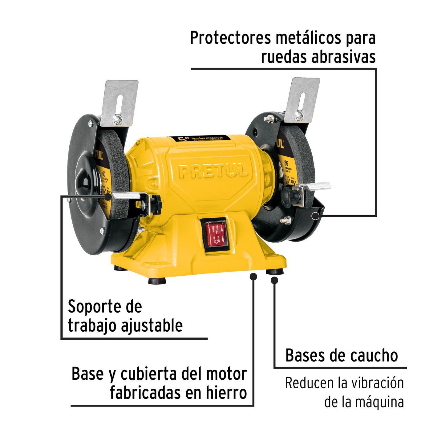 ESMERIL DE BANCO DE 5" DE 1/6 HP (120 W), PRETUL 29994 *