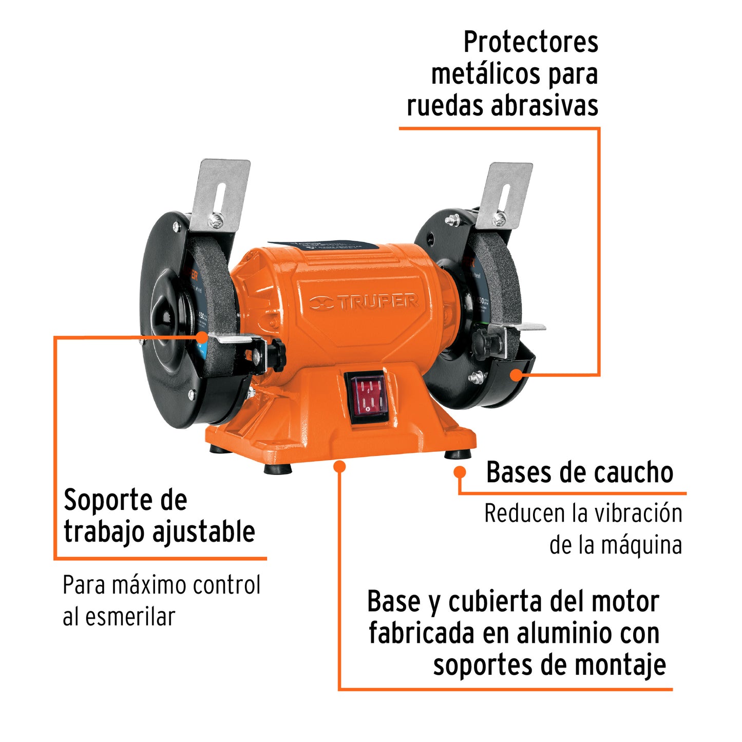 ESMERIL DE BANCO DE 5" DE 1/4 HP (185 W), TRUPER 12784 *