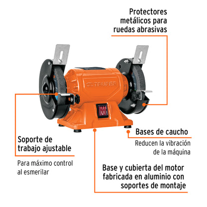 ESMERIL DE BANCO DE 5" DE 1/4 HP (185 W), TRUPER 12784 *