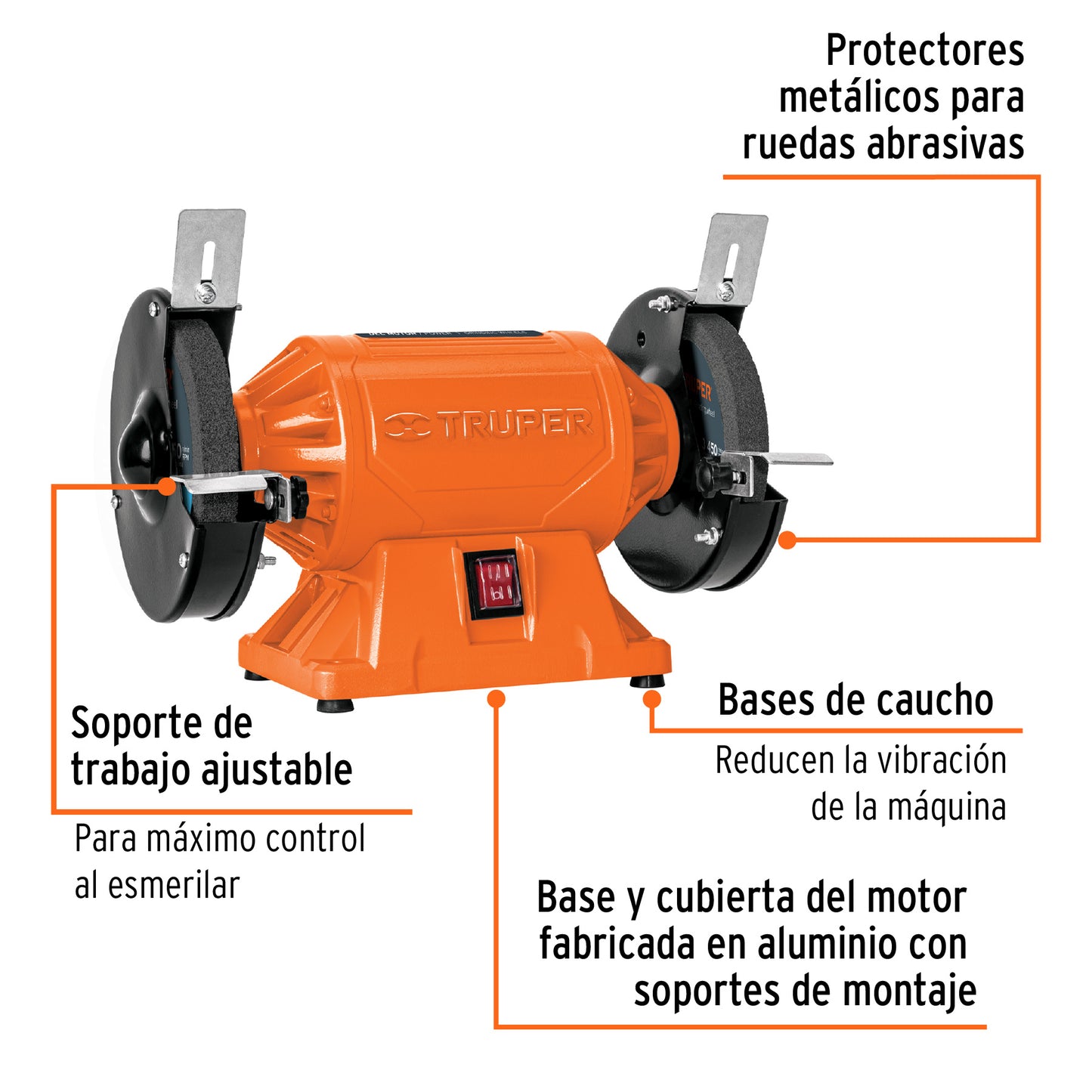 ESMERIL DE BANCO DE 6" DE 1/2 HP (370 W), TRUPER 12785 *