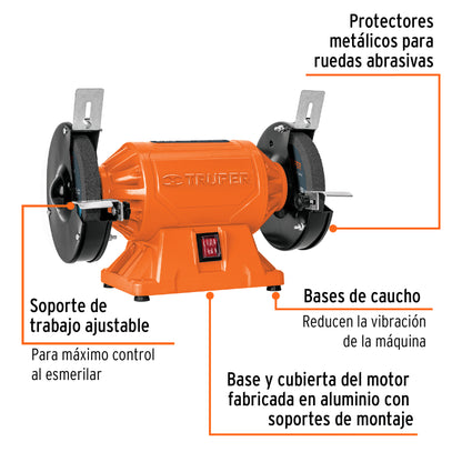 ESMERIL DE BANCO DE 6" DE 1/2 HP (370 W), TRUPER 12785 *