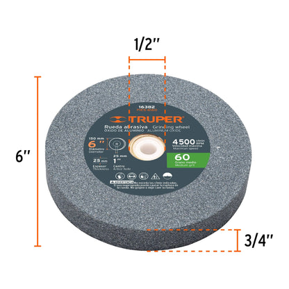 ESMERIL DE BANCO DE 6" DE 1/2 HP (370 W), TRUPER 12785 *
