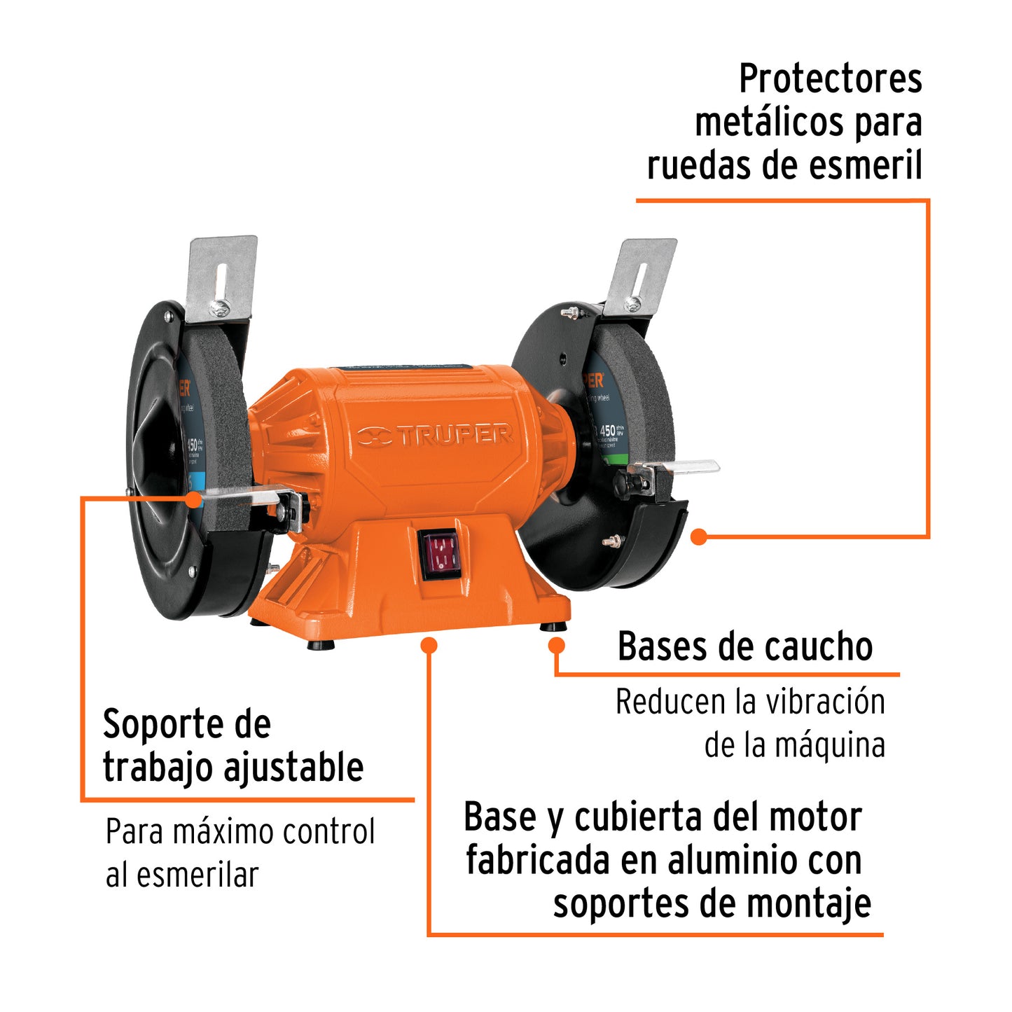 ESMERIL DE BANCO DE 8" DE 3/4 HP (560 W), TRUPER 12786 N
