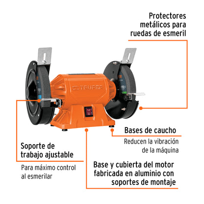 ESMERIL DE BANCO DE 8" DE 3/4 HP (560 W), TRUPER 12786 N