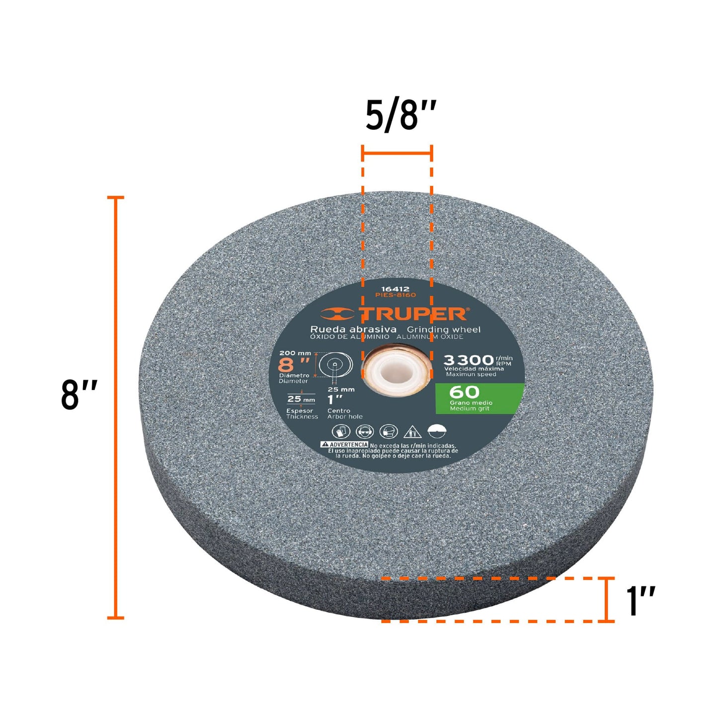 ESMERIL DE BANCO DE 8" DE 3/4 HP (560 W), TRUPER 12786 N