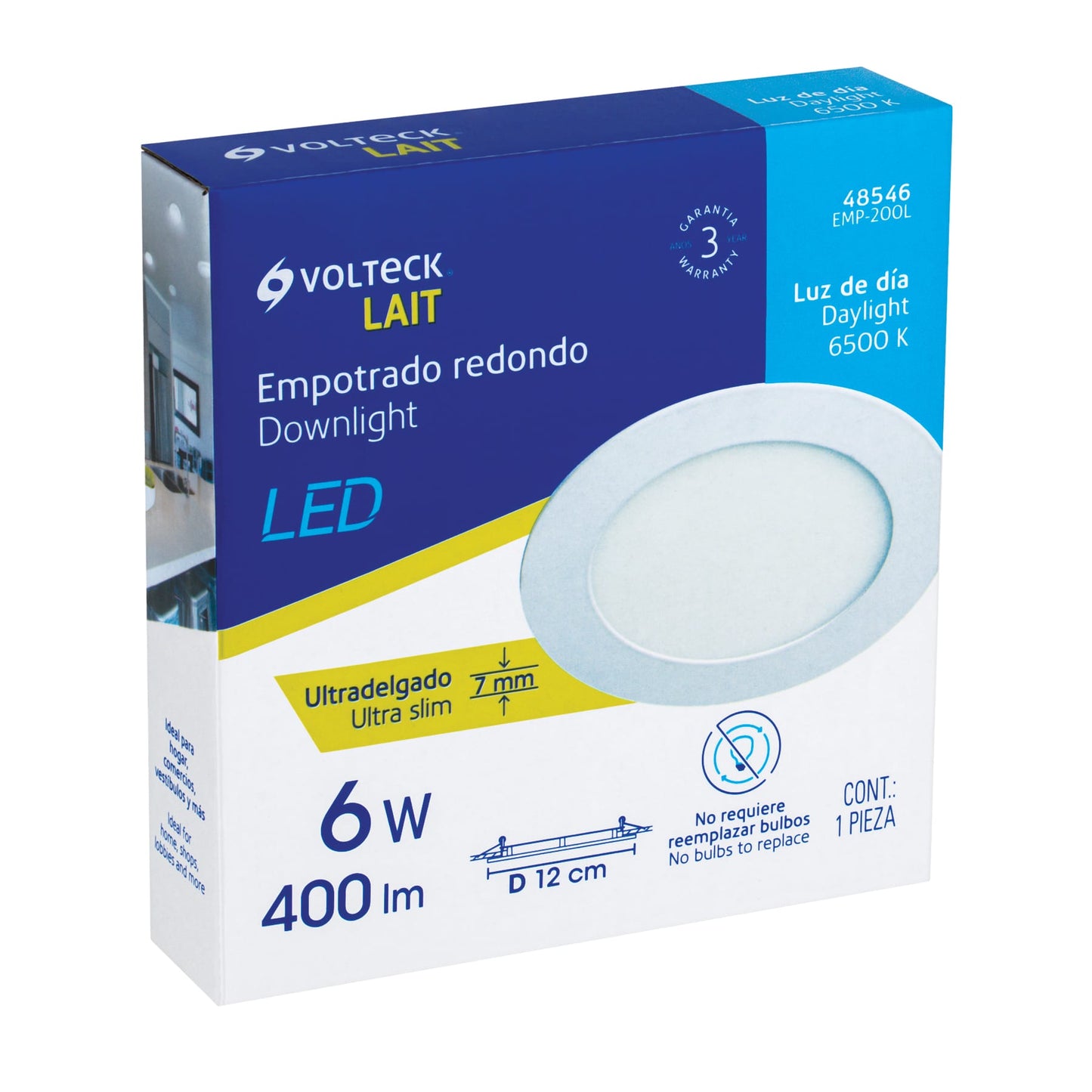 LUMINARIO ULTRADELGADO REDONDO P/EMPOTRAR, 6W LUZ DE DÍA 48546 *