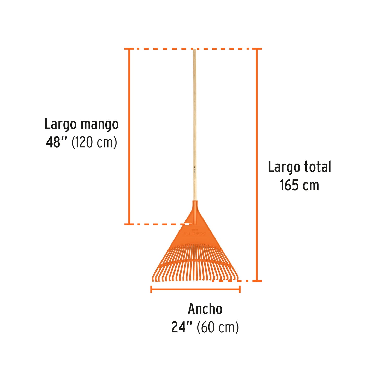 ESCOBA PLÀSTICA RIGIDA PARA JARDÌN, 26 DIENTES, MANGO 48'' 19788 *