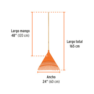 ESCOBA PLÀSTICA RIGIDA PARA JARDÌN, 26 DIENTES, MANGO 48'' 19788 P