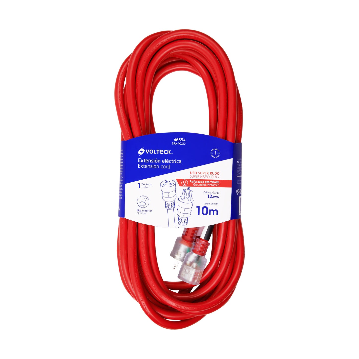 EXTENSIÓN REFORZADA ATERRIZADA 10 M 3X12 AWG, VOLTECK 46554 *