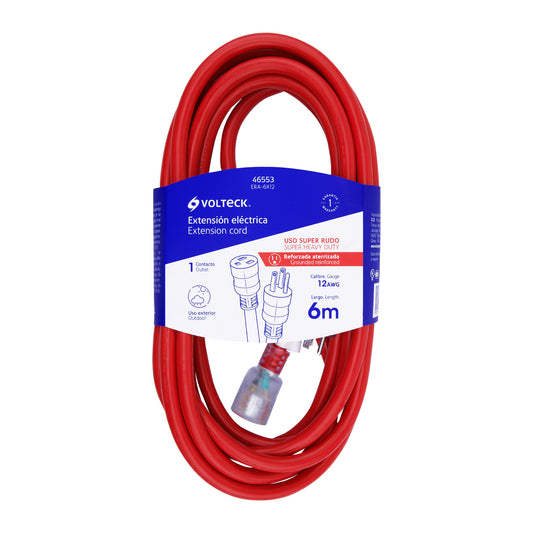 EXTENSIÓN REFORZADA ATERRIZADA 6 M 3X12 AWG, VOLTECK 46553 *