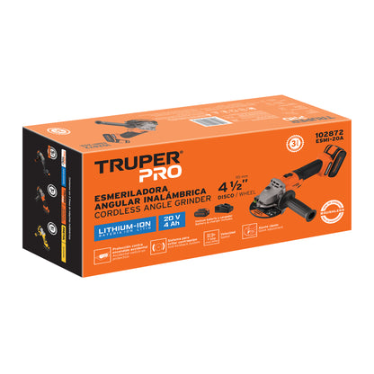 ESMERILADORA ANGULAR INALAMBRICA 4-1/2'' 20V TRUPER PRO 102872 *