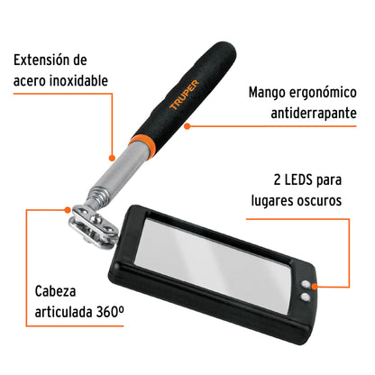 ESPEJO TELESCÒPICO CON LUZ LED, 5 X 8 CM, TRUPER 101962 P