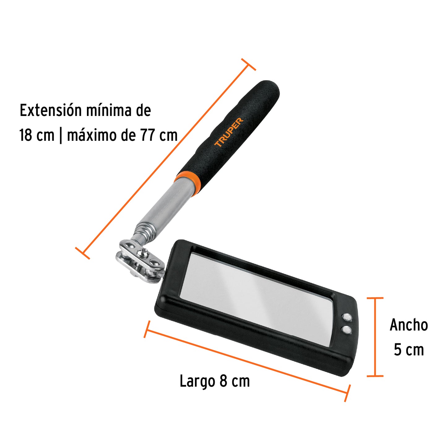 ESPEJO TELESCÒPICO CON LUZ LED, 5 X 8 CM, TRUPER 101962 P