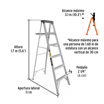ESCALERA DE TIJERA TIPO lll 5 ESCALONES Y BANDEJA, PRETUL 20688 *