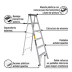 ESCALERA DE TIJERA TIPO lll 6 ESCALONES Y BANDEJA, PRETUL 20689 *