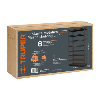 Estante metálico 8 repisas capacidad 80 Kg,180x45x85, TRUPER 58004 *