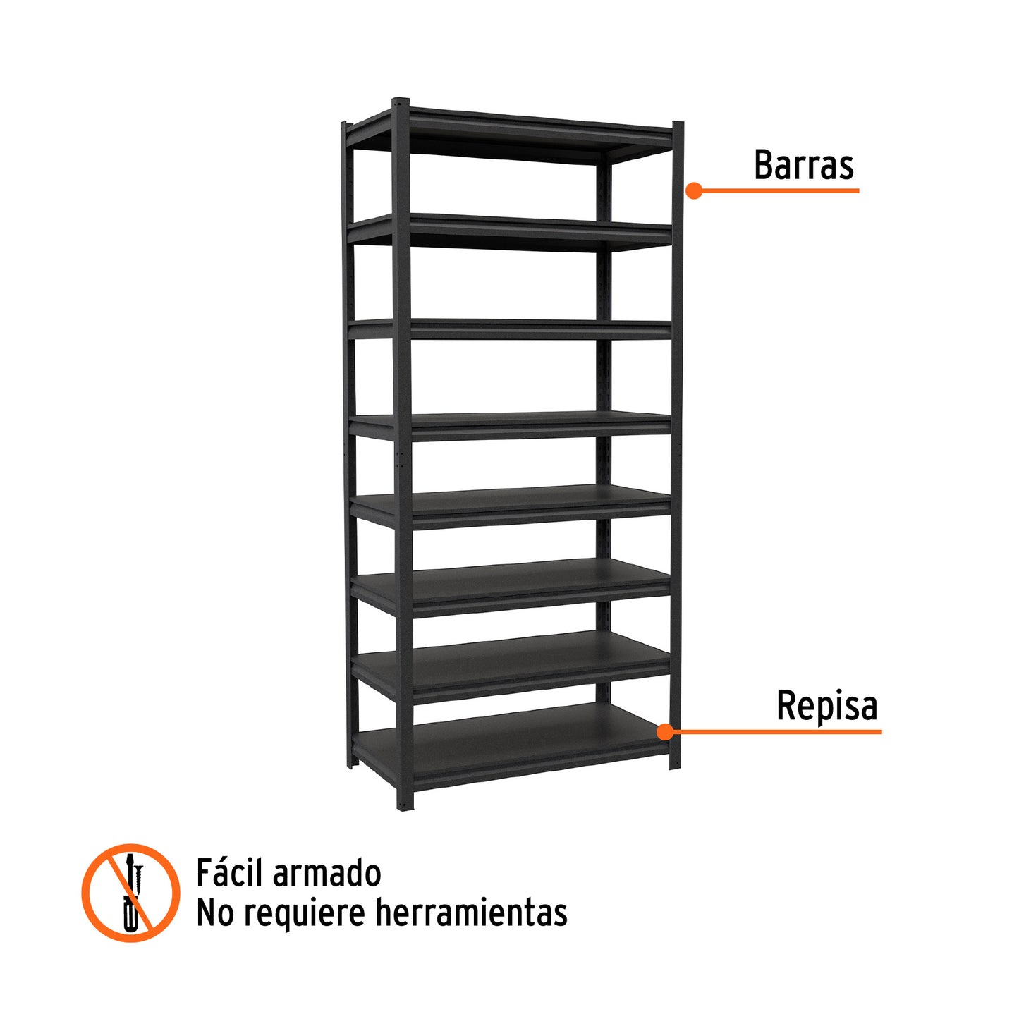 Estante metálico 8 repisas capacidad 80 Kg,180x45x85, TRUPER 58004 *