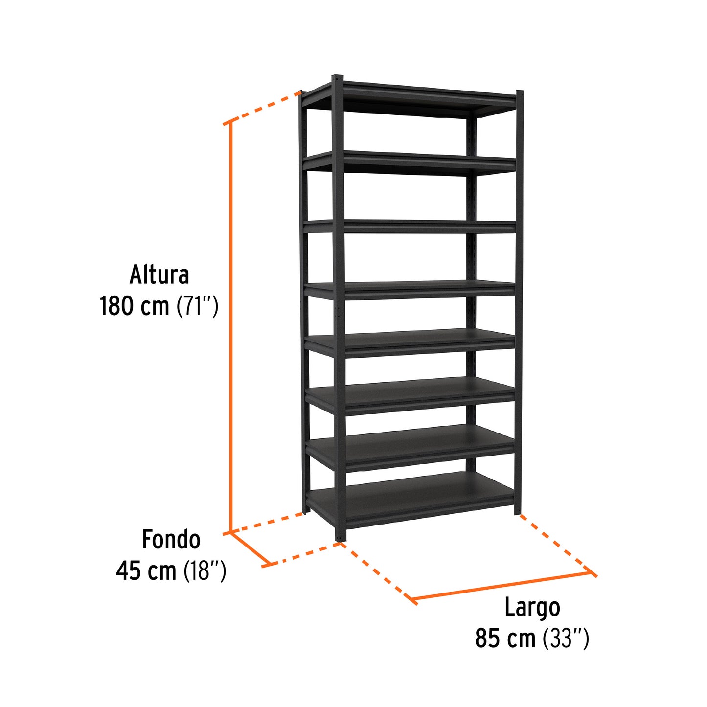 Estante metálico 8 repisas capacidad 80 Kg,180x45x85, TRUPER 58004 *