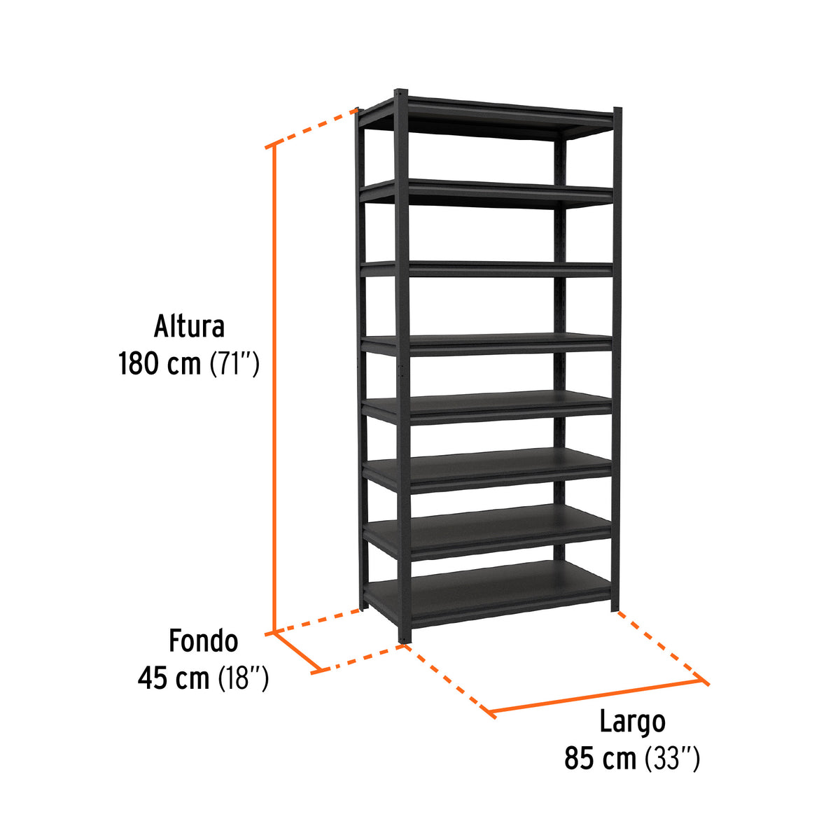 Estante metálico 8 repisas capacidad 80 Kg,180x45x85, TRUPER 58004 *