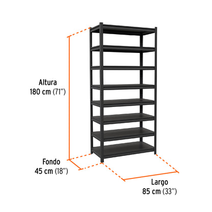Estante metálico 8 repisas capacidad 80 Kg,180x45x85, TRUPER 58004 *