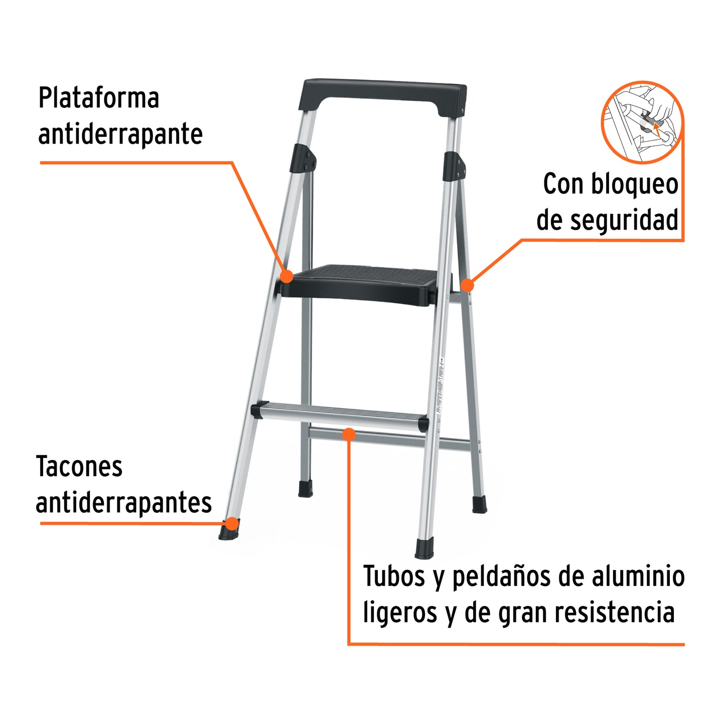ESCALERA PLEGABLE DE ALUMINIO, 2 PELDAÑOS 16763 *