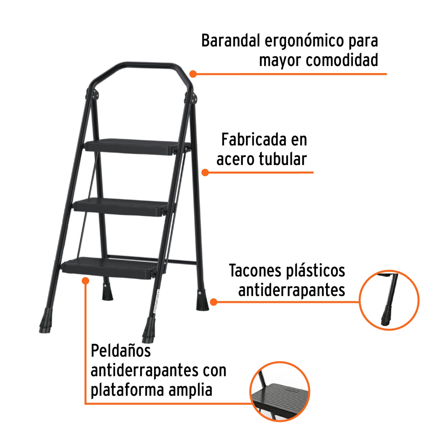 ESCALERA TUBULAR, PLEGABLE 3 PELDAÑOS, TRUPER 103143 *