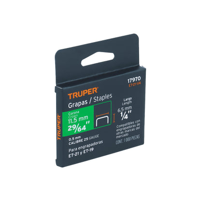 CAJA CON 1000 GRAPAS 1/4'' CORONA 11.3MM TRUPER 17970 *