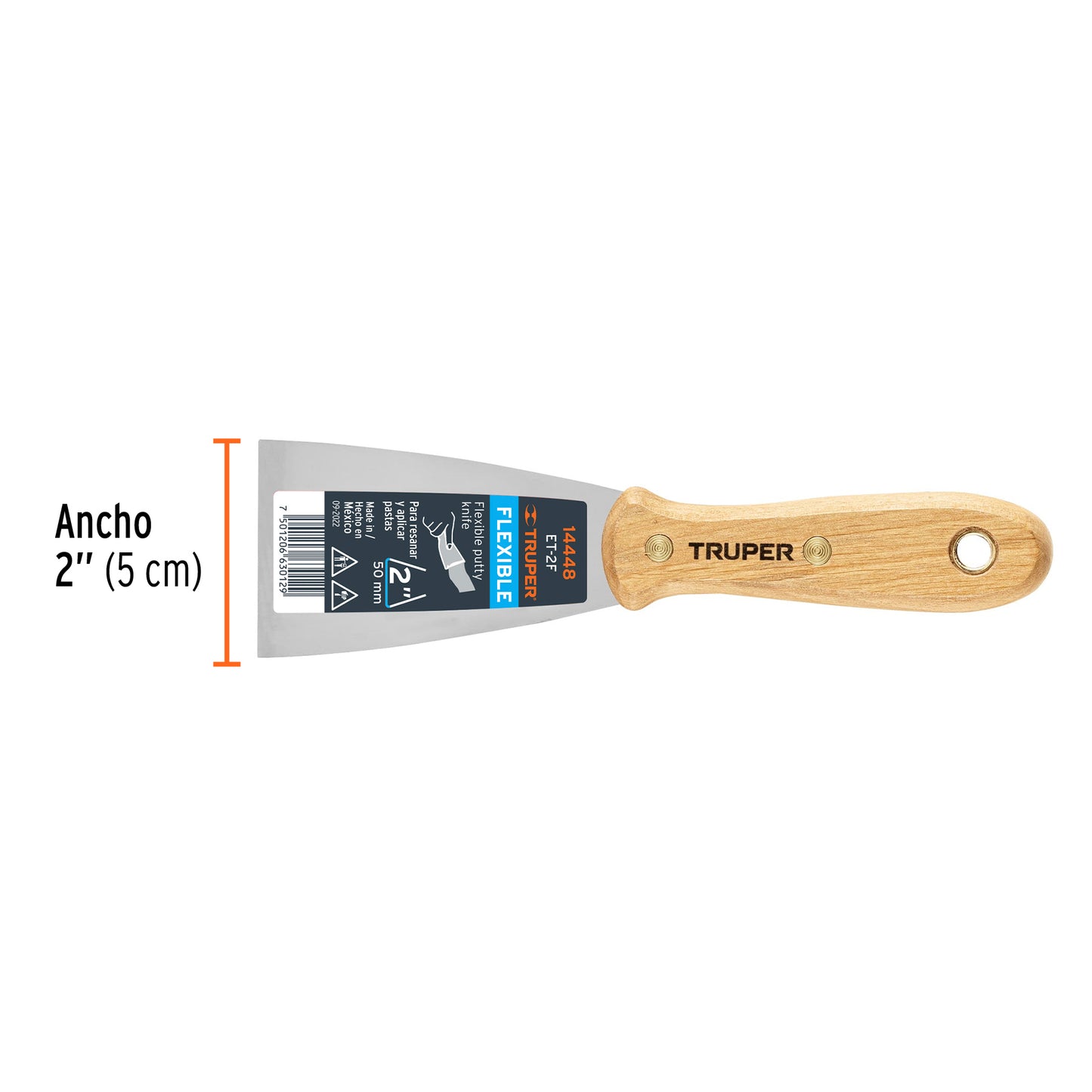 ESPÁTULA FLEXIBLE 2" CON MANGO DE MADERA, TRUPER 14448 *