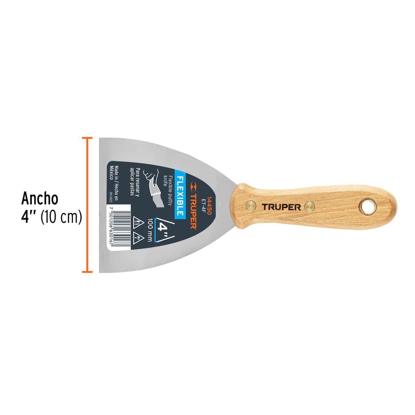 ESPÁTULA FLEXIBLE 4" CON MANGO DE MADERA, TRUPER 14450 *