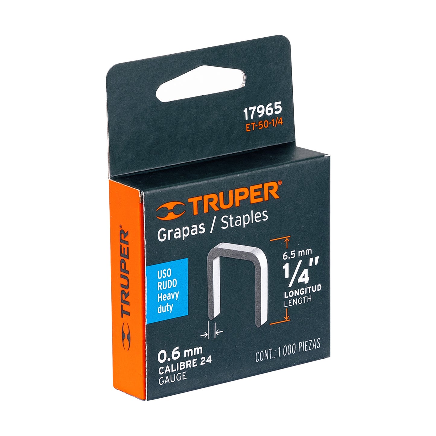 CAJA CON 1000 GRAPAS 1/4" CORONA 10.7 MM PARA ET-50, TRUPER  17965 *