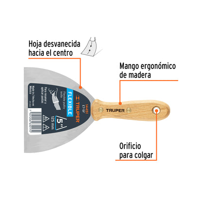 ESPÁTULA FLEXIBLE 5" CON MANGO DE MADERA, TRUPER 14451 *