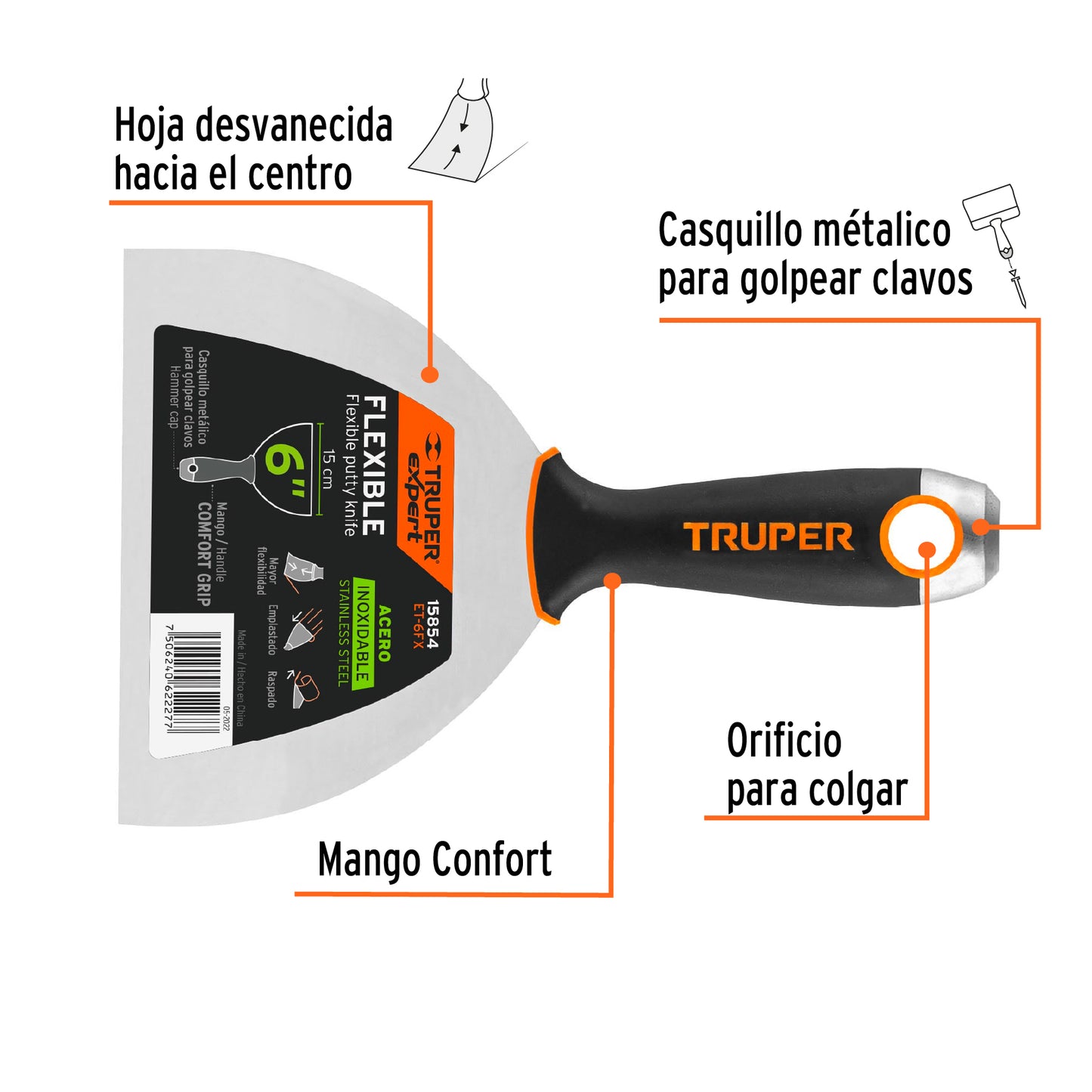 ESPÁTULA FLEXIBLE 6'' ACERO INOX. MANGO COMFORT EXPERT 15854 *