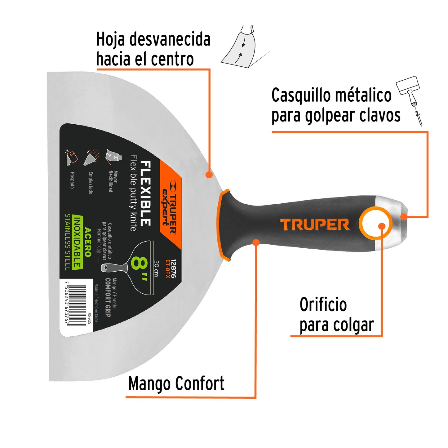 ESPÁTULA FLEXIBLE 8'' ACERO INOX. MANGO COMFORT EXPERT 12876 *