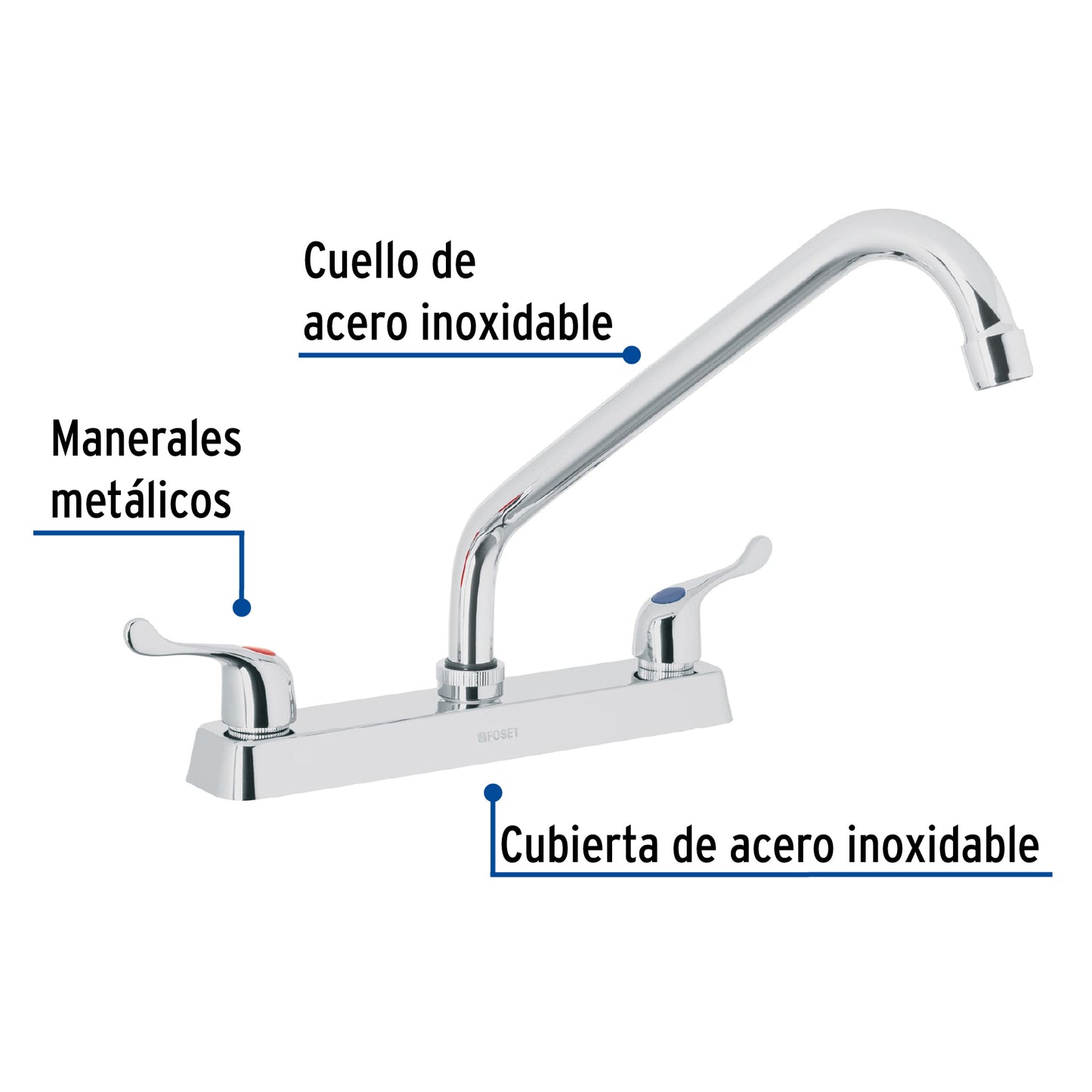 MEZCLADORA 8' P/FREGADERO, CUELLO LARGO, MANERALES PALANCA 49287 P