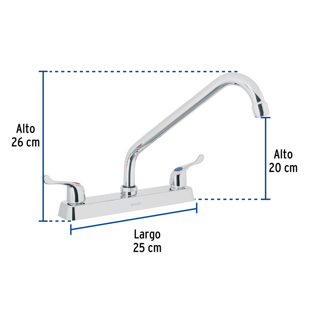 MEZCLADORA 8' P/FREGADERO, CUELLO LARGO, MANERALES PALANCA 49287 P
