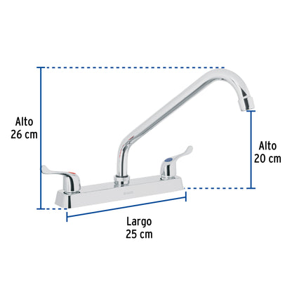 MEZCLADORA 8' P/FREGADERO, CUELLO LARGO, MANERALES PALANCA 49287 P