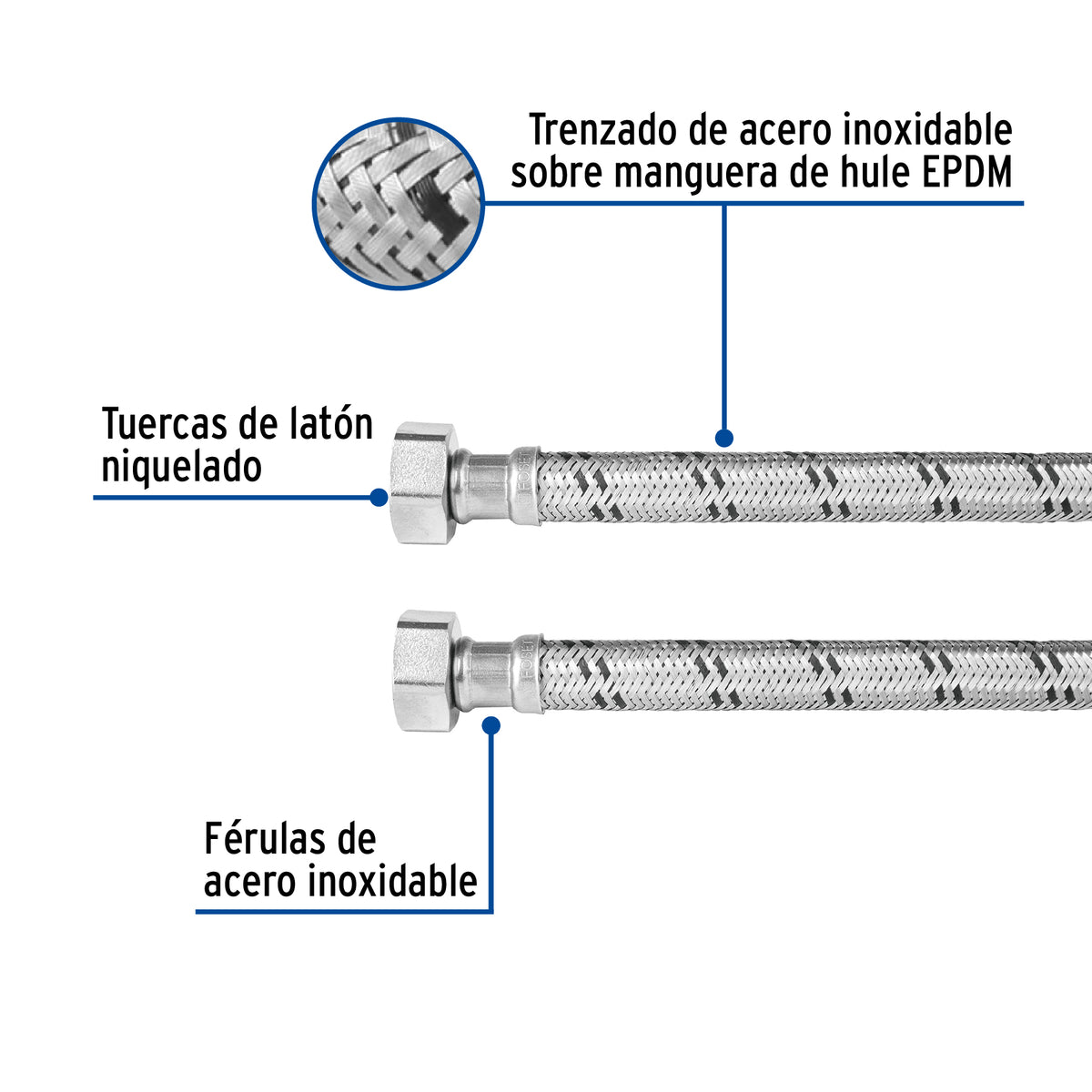 MANGUERA PARA BOILER, ACERO INOX, 3/4'' X 3/4'', 100 CM, FOSET *