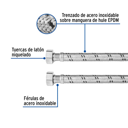 MANGUERA PARA BOILER, ACERO INOX, 3/4'' X 3/4'', 100 CM, FOSET *