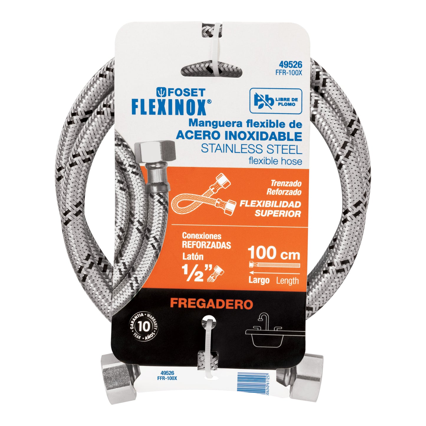 MANGUERA LAVABO/FREGADERO, ACERO INOX, 1/2' X 1/2', 100 CM 49526 *