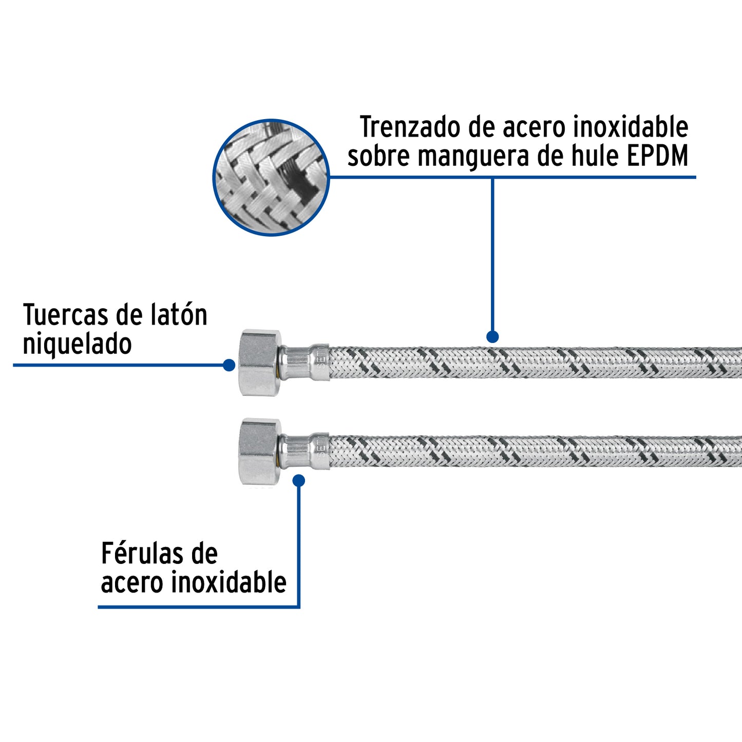 MANGUERA LAVABO/FREGADERO, ACERO INOX, 1/2' X 1/2', 100 CM 49526 *