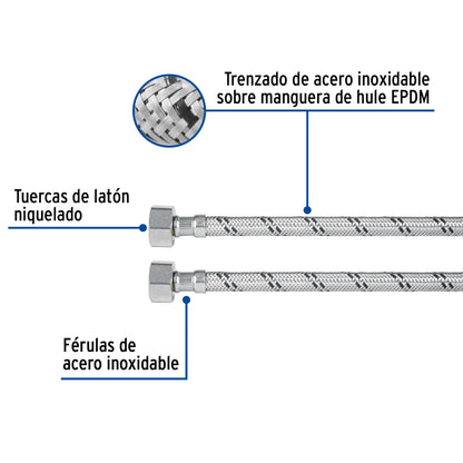 MANGUERA LAVABO/FREGADERO, ACERO INOX, 1/2' X 1/2', 100 CM 49526 *
