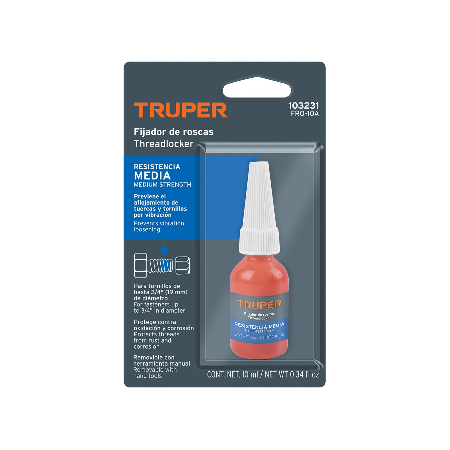 Fijador de roscas, removible, 10 ml, azul, TRUPER 103231 *