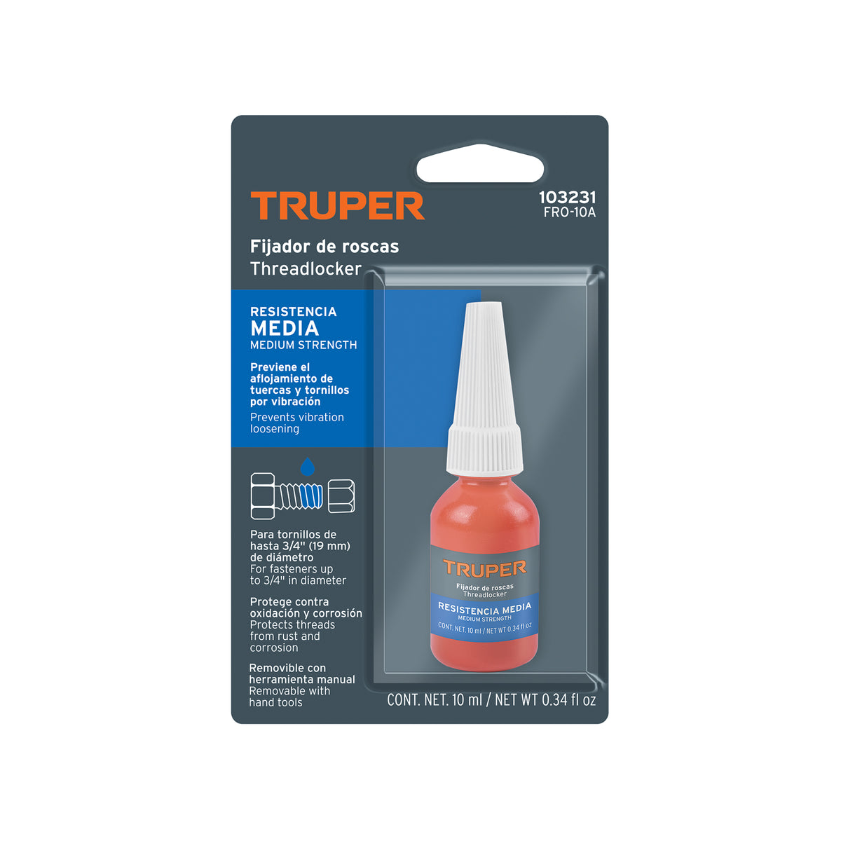 Fijador de roscas, removible, 10 ml, azul, TRUPER 103231 *