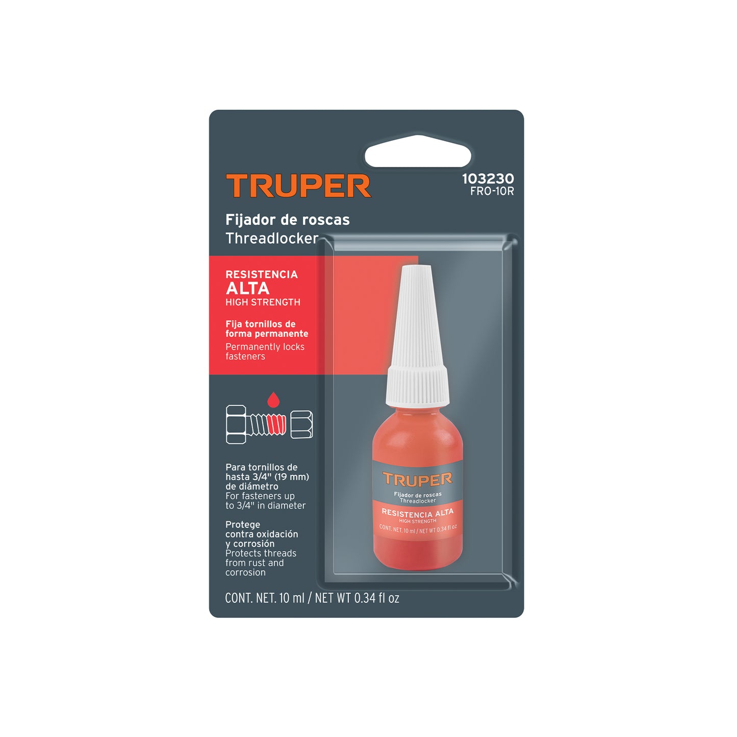FIJADOR DE ROSCAS, PERMANENTE, 10 ML, ROJO, TRUPER 103230 *