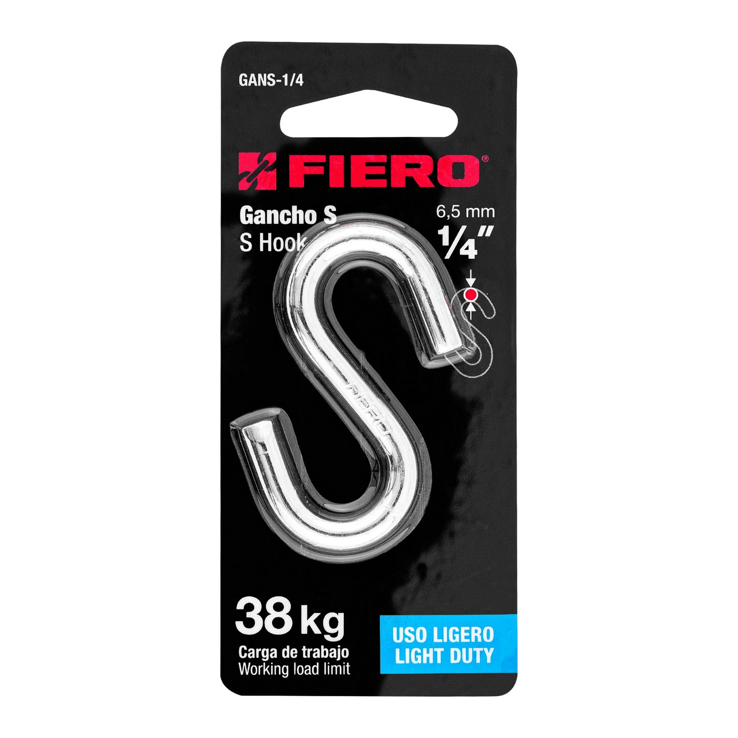 GANCHO ''S'' DE 1/4 DE ACERO PARA CABLE, FIERO 44092 *