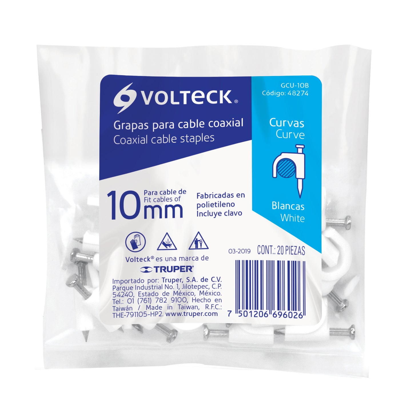 BOLSA CON 20 GRAPAS DE 10 MM PARA CABLE REDONDO  48274 *