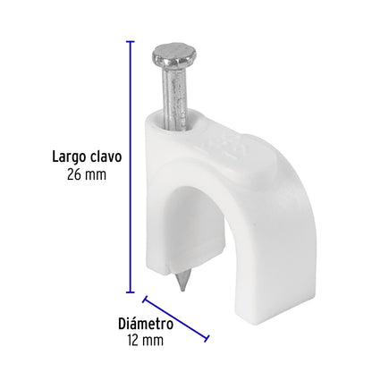 BOLSA CON 20 GRAPAS BLANCAS DE 12 MM PARA CABLE REDONDO 48275 *